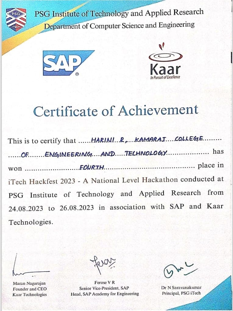 SAP PSG iTech Hackfest 2023 - 4th Prize
