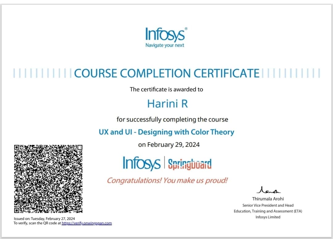 Infosys UX and UI - Designing with Color Theory 2024