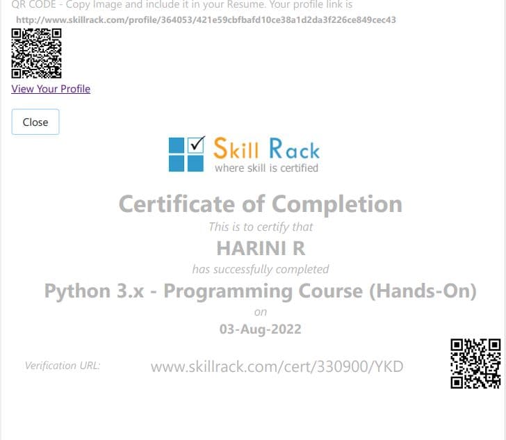 SkillRack Python3.x 2022