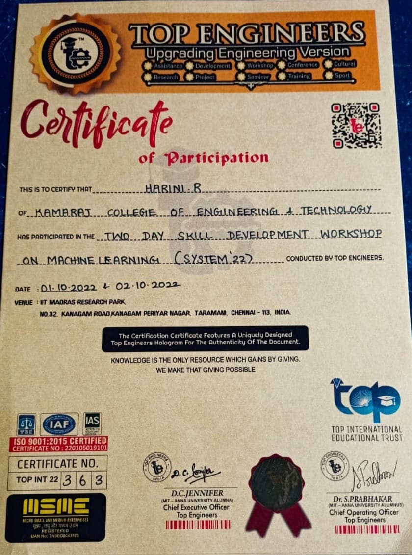 Top Engineers IIT workshop - skill Development in ML