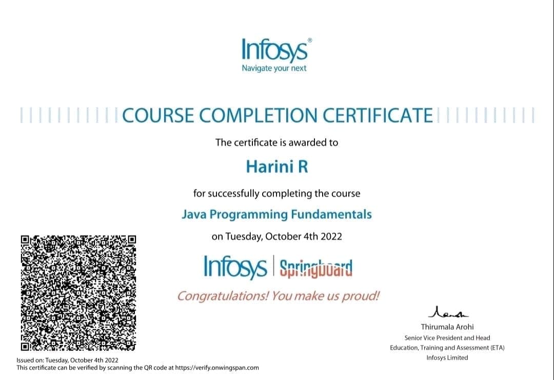 Infosys Java Programming