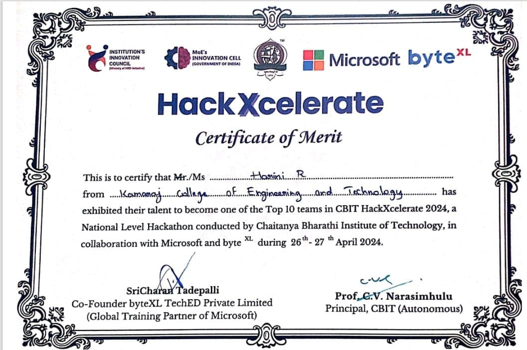 Microsoft HackXcelerate 2024 - one of the Top 10 Teams